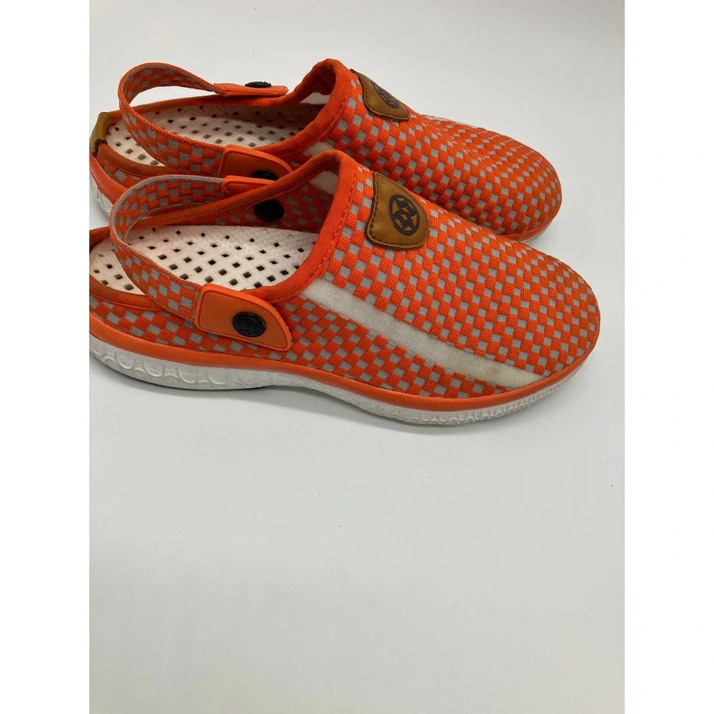 Unisex Orange White Checkered Summer Clogs Slip On Water Shoes Size 42 Mens 9